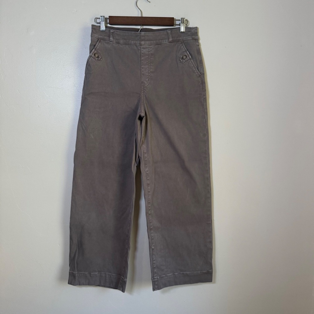 Spanx Stretch Twill Cropped Wide Leg Shaping Pants Size Large Taupe Brown